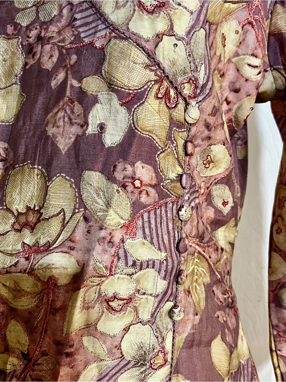 Ethnic Wms Cotton Muslin Floral Lilac Boho Sequin Wrap Side‎ Slits Midi Kaftan L - Picture 5 of 14